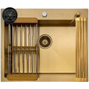 Кухонная мойка Arfeka Eco AR 60 Gold с коландером, дозатором, роллер-матом и ринзером