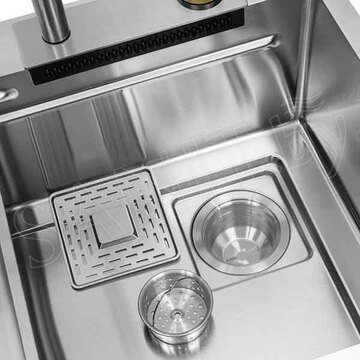 Кухонная мойка Arfeka Eco AR 68 Satin со смесителем, ринзером, двумя коландерами, разделочной доской и дозатором