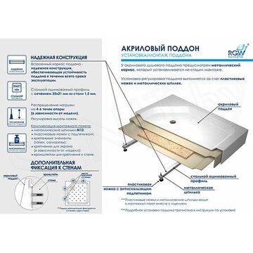 Душевой поддон RGW LUX/TN прямоугольный с литым экраном