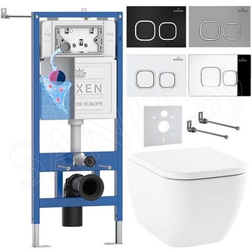 Комплект инсталляции Roxen StounFix Dual Fresh с удлиненными креплениями, аромадозатором, кнопкой Santi 410280 и унитазом Lavinia Boho One Rimless 3302004R