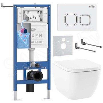Комплект инсталляции Roxen StounFix Dual Fresh с удлиненными креплениями, аромадозатором, кнопкой Santi 410280 и унитазом Lavinia Boho One Rimless 3302004R