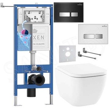 Комплект инсталляции Roxen StounFix Dual Fresh с удлиненными креплениями, аромадозатором, кнопкой смыва Glass 430280 и унитазом Lavinia Boho One Rimless 3302004R