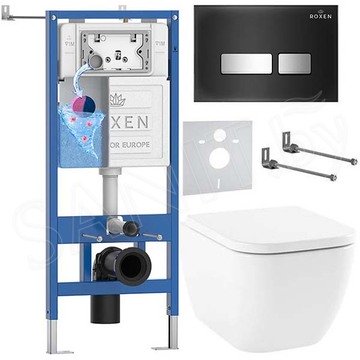 Комплект инсталляции Roxen StounFix Dual Fresh с удлиненными креплениями, аромадозатором, кнопкой смыва Glass 430280 и унитазом Lavinia Boho One Rimless 3302004R