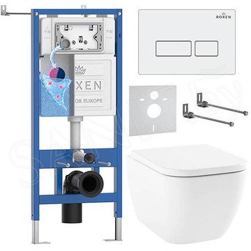 Комплект инсталляции Roxen StounFix Dual Fresh с удлиненными креплениями, аромадозатором, кнопкой смыва Caspia 410280 и унитазом Lavinia Boho One Rimless 3302004R
