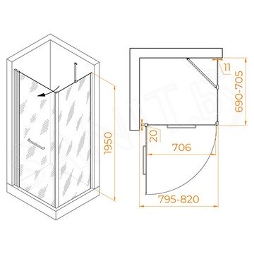 Душевой уголок RGW Passage PA-148B 80 (PA-103B+Z-050-2B+O-204B)