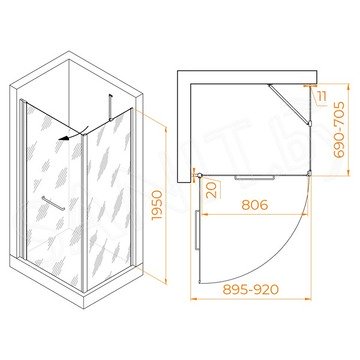 Душевой уголок RGW Passage PA-148B 90 (PA-103B+Z-050-2B+O-204B)