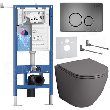 Комплект инсталляции Roxen StounFix Dual Fresh с удлиненными креплениями, аромадозатором, металлической кнопкой Steel и унитазом Grossman GR-4455GМS