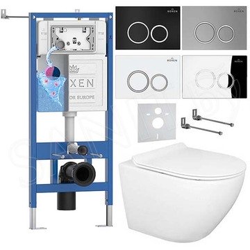 Комплект инсталляции Roxen StounFix Dual Fresh с удлиненными креплениями, аромадозатором, кнопкой смыва Santi 410260 и унитазом Gid Tr2198