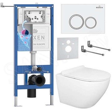 Комплект инсталляции Roxen StounFix Dual Fresh с удлиненными креплениями, аромадозатором, кнопкой смыва Santi 410260 и унитазом Gid Tr2198