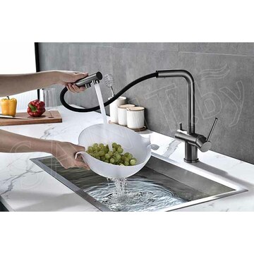 Смеситель для кухонной мойки Paulmark Serpentine Se213222-GM с подключением к фильтру воды