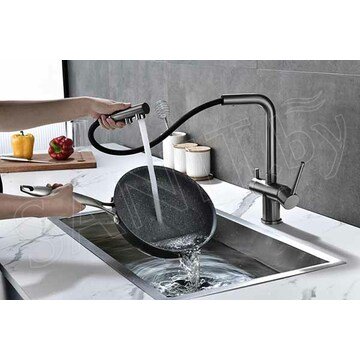 Смеситель для кухонной мойки Paulmark Serpentine Se213222-GM с подключением к фильтру воды