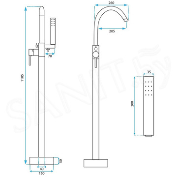 Смеситель для ванны Rea Mono chrom REA-B2715 напольный