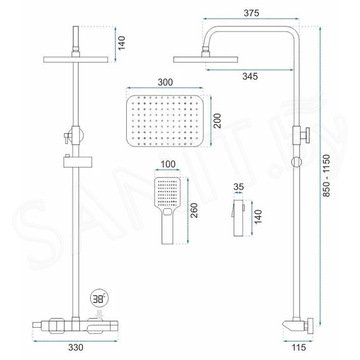 Душевая стойка Rea Rob black matt REA-P6627 с термостатом