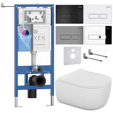 Комплект инсталляции Roxen StounFix Dual Fresh с удлиненными креплениями, аромадозатором, кнопкой смыва Caspia 410280 и унитазом Bocchi V-Tondo Compacto Rimless
