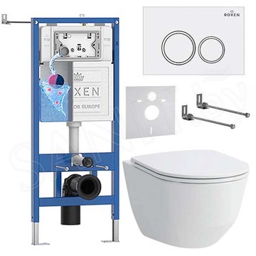 Комплект инсталляции Roxen StounFix Dual Fresh с удлиненными креплениями, аромадозатором, кнопкой смыва Santi 410260 и унитазом Laufen Pro Rimless