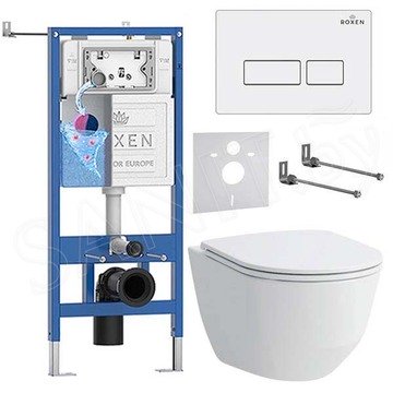 Комплект инсталляции Roxen StounFix Dual Fresh с удлиненными креплениями, аромадозатором, кнопкой смыва Caspia 410280 и унитазом Laufen Pro Rimless