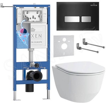 Комплект инсталляции Roxen StounFix Dual Fresh с удлиненными креплениями, аромадозатором, кнопкой смыва Glass 430280 и унитазом Laufen Pro Rimless