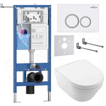 Комплект инсталляции Roxen StounFix Dual Fresh с удлиненными креплениями, аромадозатором, кнопкой смыва Santi 410260 и унитазом Villeroy&Boch Architectura 4694HR01