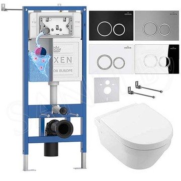 Комплект инсталляции Roxen StounFix Dual Fresh с удлиненными креплениями, аромадозатором, кнопкой смыва Santi 410260 и унитазом Villeroy&Boch Architectura 4694HR01