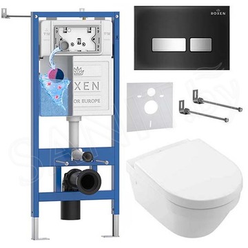 Комплект инсталляции Roxen StounFix Dual Fresh с удлиненными креплениями, аромадозатором, кнопкой смыва Glass 430280 и унитазом Villeroy&Boch Architectura 4694HR01