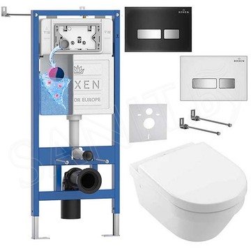 Комплект инсталляции Roxen StounFix Dual Fresh с удлиненными креплениями, аромадозатором, кнопкой смыва Glass 430280 и унитазом Villeroy&Boch Architectura 4694HR01