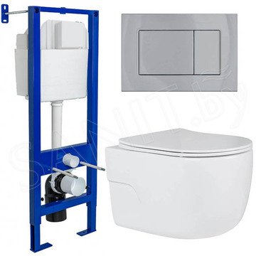 Комплект инсталляции Berges Аtom 410 c кнопкой и унитазом Roxen Porto 530155-01