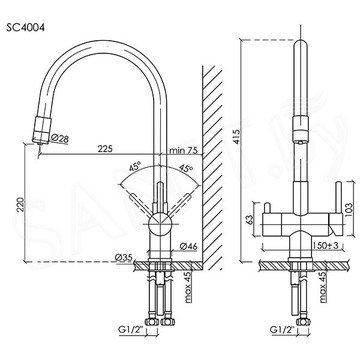 Смеситель для кухонной мойки Sancos Lucia SC4004CH с подключением к фильтру воды