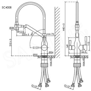 Смеситель для кухонной мойки Sancos Orta SC4008CH / SC4008BN с подключением к фильтру воды