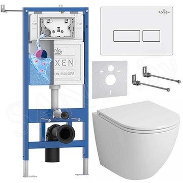 Комплект инсталляции Roxen StounFix Dual Fresh с удлиненными креплениями, аромадозатором, кнопкой Caspia 410280 и унитазом Grossman GR-4455S