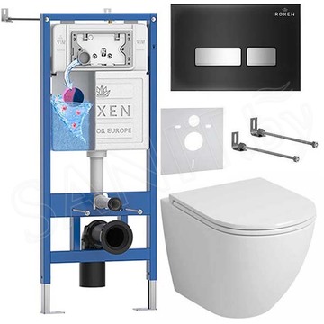 Комплект инсталляции Roxen StounFix Dual Fresh с удлиненными креплениями, аромадозатором, кнопкой Glass 430280 и унитазом Grossman GR-4455S