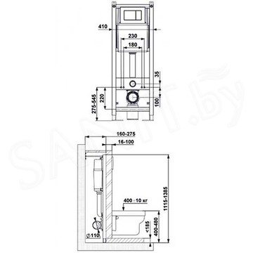 Комплект инсталляции Berges Atom Line 410 c кнопкой белой / хром и подвесным унитазом Gamma Soft Close