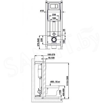 Комплект инсталляции Berges Atom Line 410 c кнопкой черной и унитазом Quattro S Rimless Soft Close