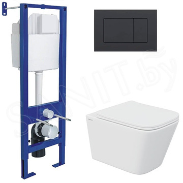 Комплект инсталляции Berges Atom 410 c кнопкой черной, унитазом Floe S Rimless и сиденьем Floe S Slim SO