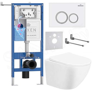 Комплект инсталляции Roxen StounFix Dual Fresh с удлиненными креплениями, аромадозатором, кнопкой Santi 410260 и унитазом Taliente Amato AM25010