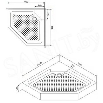 Душевой поддон Damixa Skyline DX35WT-405-090MT с сифоном