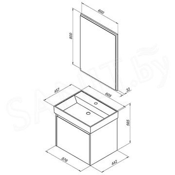 Комплект мебели Aquanet Nova Lite 60 / 75 1+1 ящик белый глянец