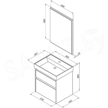 Комплект мебели Aquanet Nova Lite 60 / 75 / 85 / 100 2 ящика белый глянец