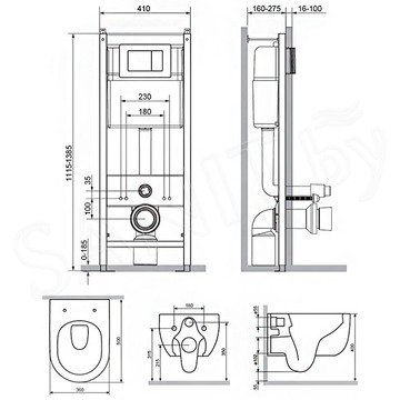 Комплект инсталляции Damixa Scandinavian Pure DX36.IS10101.1701 с кнопкой и подвесным унитазом