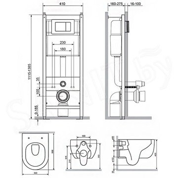 Комплект инсталляции Damixa Scandinavian Pure DX36.IS10151.1701 с кнопкой и подвесным унитазом