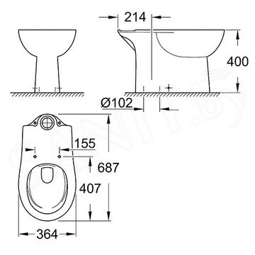 Напольный унитаз Grohe Bau Ceramic 39429000 безободковый