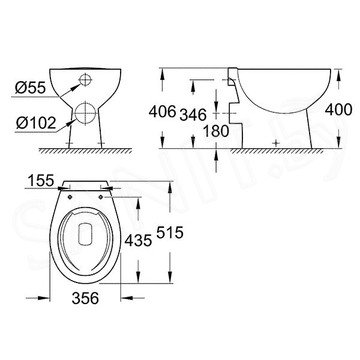 Приставной унитаз Grohe Bau Ceramic 39430000 безободковый