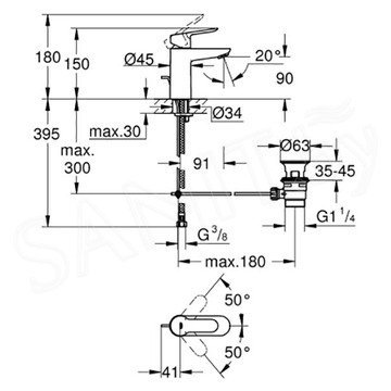 Комплект умывальник Grohe Bau Ceramic 39471000 со смесителем Start Edge и сифоном