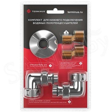 Комплект угловых американок Terminus 3/4"х1/2" Г/Ш со сгоном + отражатели хром