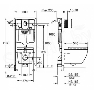 Комплект инсталляции Grohe Solido 4 в 1 с подвесным унитазом EuroCeramic 39536000