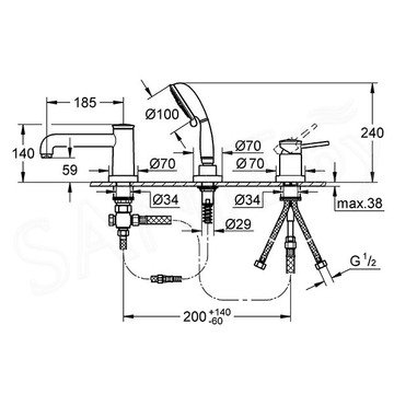 Смеситель на борт ванны Grohe BauClassic 2511800A