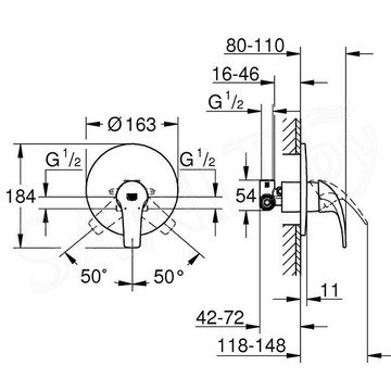 Смеситель встраиваемый Grohe StartCurve 29114000 (1 функция)