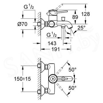 Смеситель для ванны Grohe BauClassic 32865000