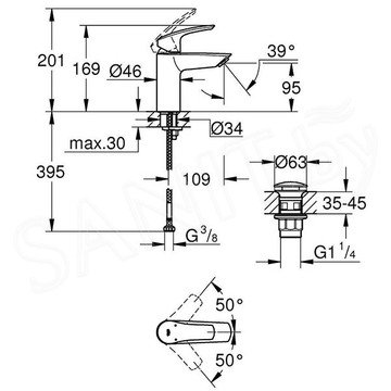 Смеситель для умывальника Grohe Eurosmart 23922003