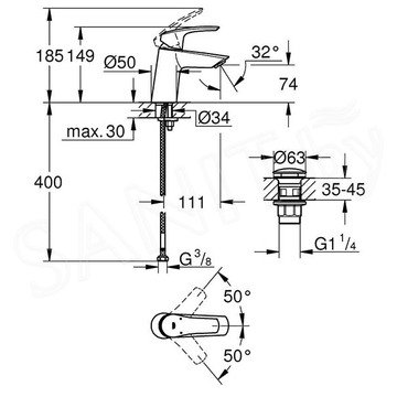 Смеситель для умывальника Grohe Eurosmart 23968003