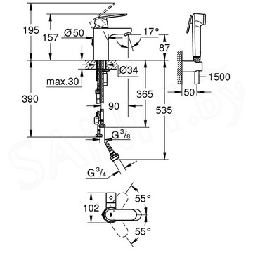 Смеситель для умывальника Grohe Eurosmart Cosmopolitan 23950000 с гигиеническим душем